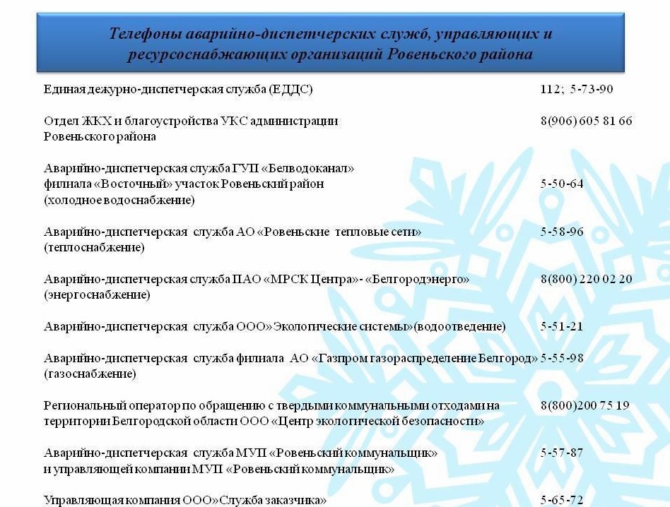 Уважаемые ровенчане!  С 31 декабря по 8 января 2023 года ресурсоснабжающие, коммунальные, дорожные службы и управляющие компании будут работать в дежурном режиме.